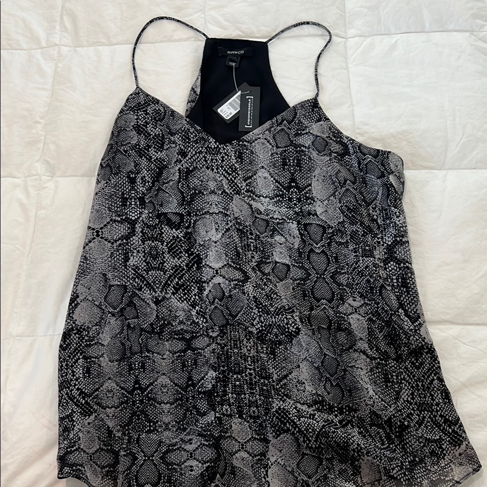 RW & Co Black and Gray Snake Print Women's Top
